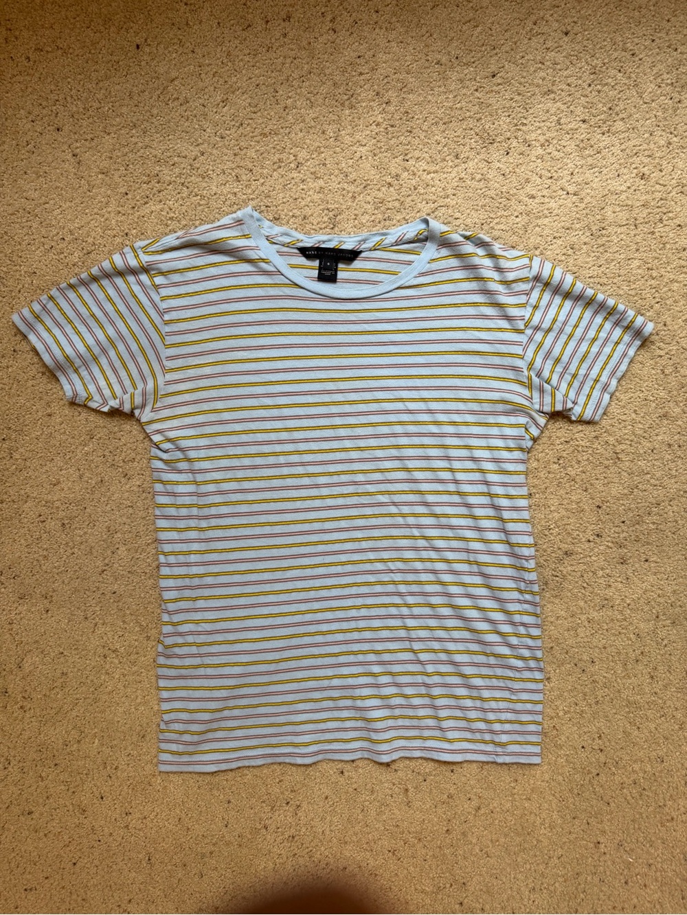 Marc by Marc Jacobs Robin Blue Multi Stripe Tee Size S Retro Cotton Top